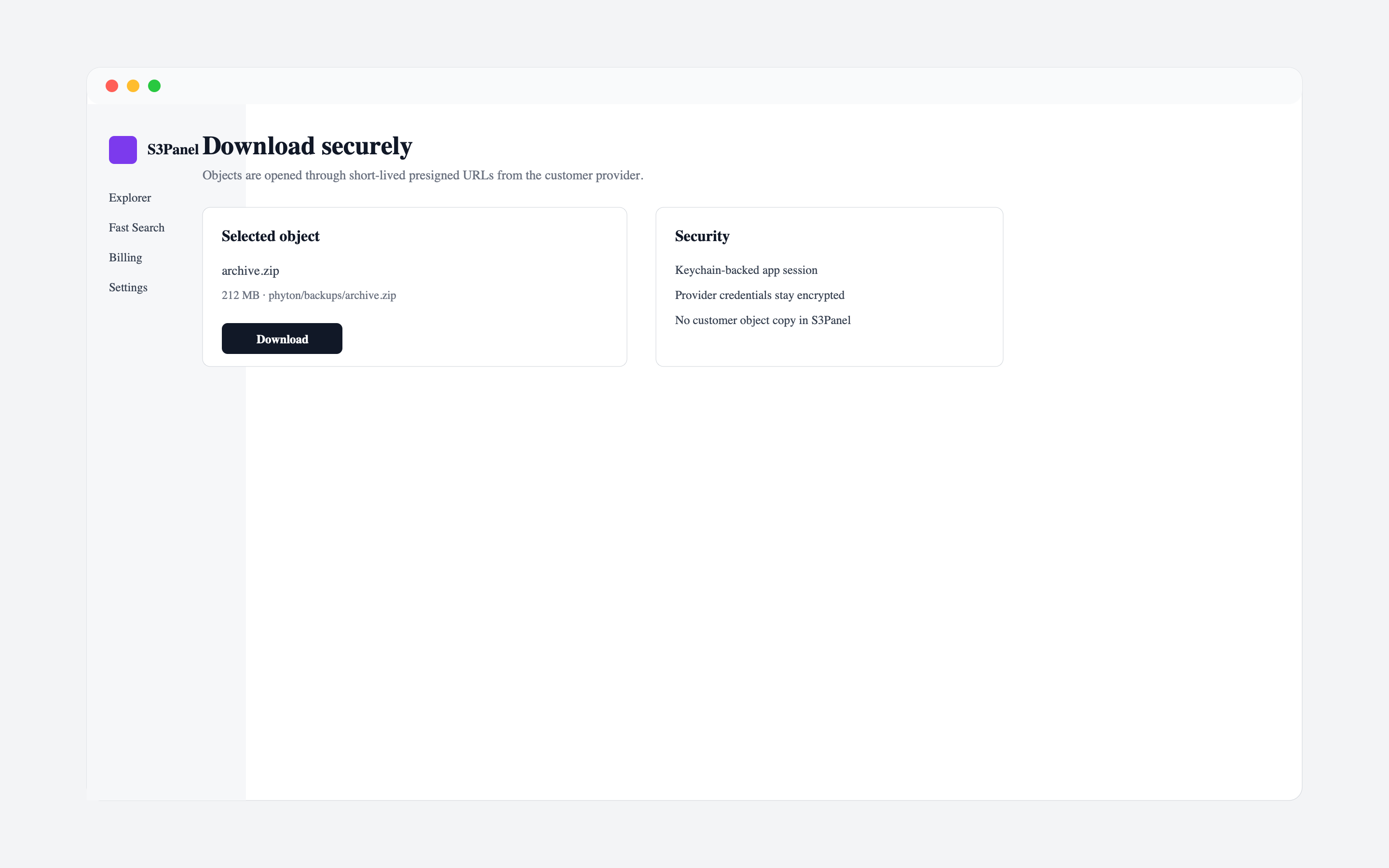 S3Panel private object sharing workflow